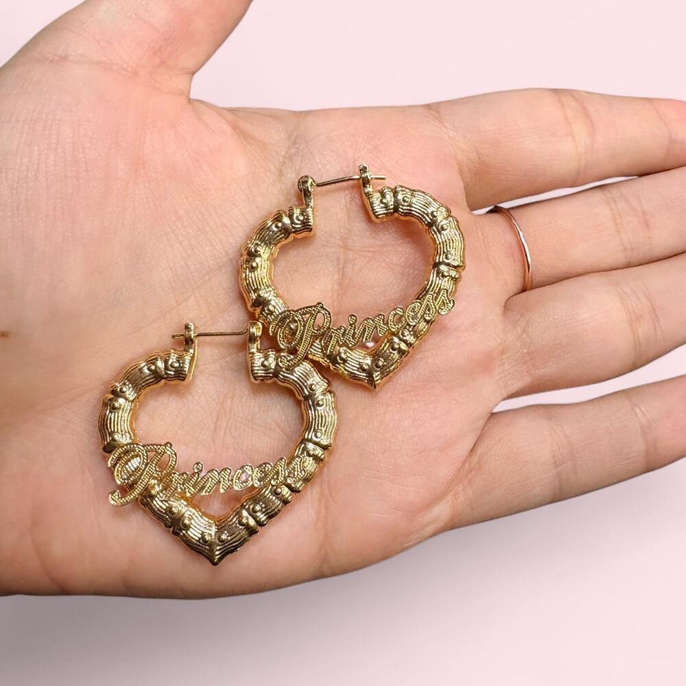 Y2k gold princess bamboo hoop earrings 2000s mcbling glam cute kawaii trendy